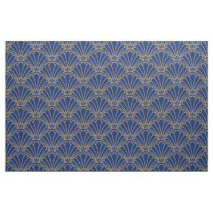 Tissu Ventilateur Art déco bleu et or Motif