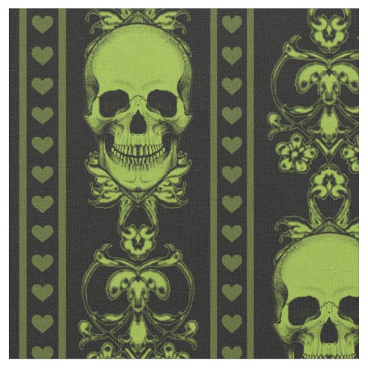 Tissu Vert à Motif de Rayure de Crâne Baroque (Fermer)