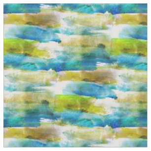 Tissu Vert abstrait d'aquarelle, bleu