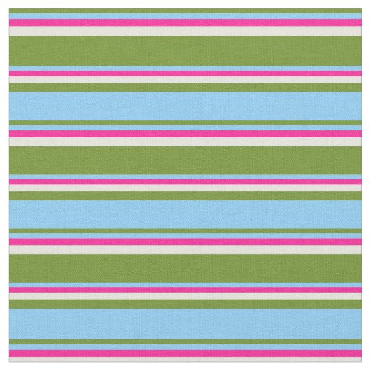 Tissu Vert, bleu ciel clair, lignes rose profond et beig (Fermer)