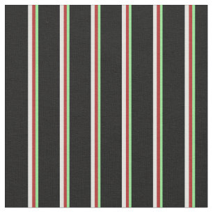 Tissu Vert clair, rouge, Cyan clair et rayures noires