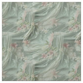 Tissu Vert, Crème, Draps De Soie Et Fleurs De Pinkish (Échantillon)