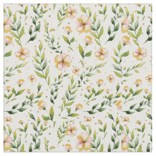Tissu Vert de la forêt d'or moutarde jaune pois floraux