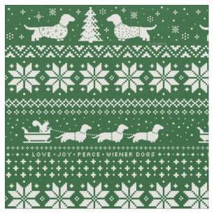 Tissu Vert de motif de chandail de Noël de teckels
