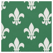 Tissu Vert forêt, Blanc Fleur De Lis Motif (Fermer)