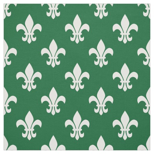 Tissu Vert forêt, Blanc Fleur De Lis Motif (Échantillon)