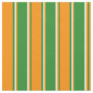 Tissu Vert forêt, orange foncé et beige