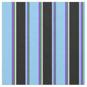 Tissu Vert forêt, violet, bleu ciel clair, noir, blanc