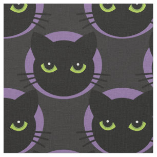 Tissu Vert - les chats aux yeux sur les cercles pourpres