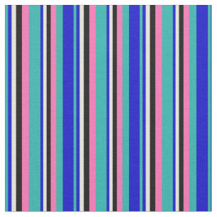 Tissu Vert mer clair, bleu, beige, noir et rose chaud