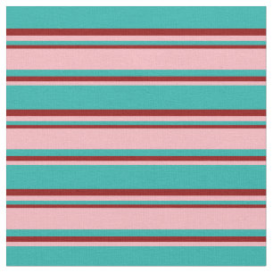 Tissu Vert mer clair, rose clair et Motif rouge foncé