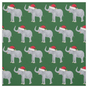 Tissu Vert mignon du père noël d'éléphant de Noël