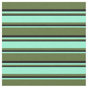 Tissu Vert olive foncé, Aquamarine et Noir