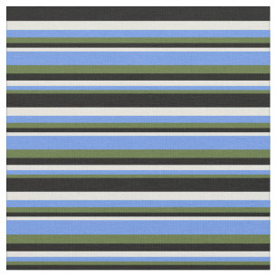 Tissu Vert olive foncé, Bleu de Cornflower, Beige & Noir