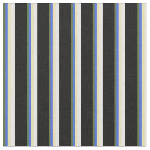 Tissu Vert olive foncé, Bleu royal, Tan, Blanc & Noir