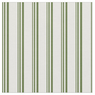 Tissu Vert olive foncé et Motif couleur crème à la menth