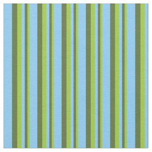 Tissu Vert, Olive foncé Vert et Ciel clair Lignes Bleues