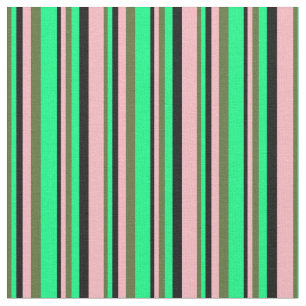 Tissu Vert olive foncé, Vert, Noir et Rose clair