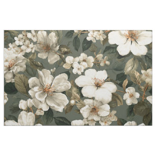 Tissu Vert sauge botanique rustique floral vintage gras