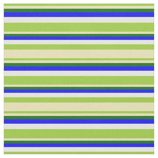 Tissu Vert, Tan, Vert foncé, Bleu & Blanc Lignes (Fermer)
