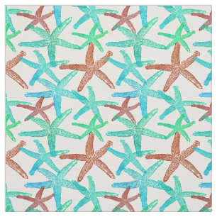 Tissu Vert turquoise d'aqua étoiles de mer de brun