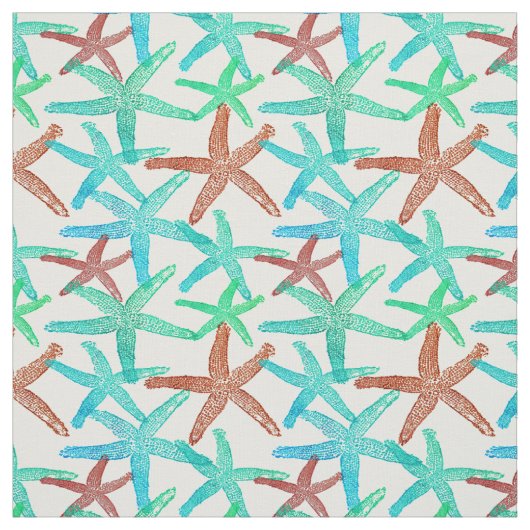 Tissu Vert turquoise d'aqua étoiles de mer de brun (Échantillon)