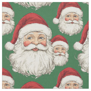 Tissu Vert visage Père Noël vintage