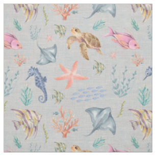 Tissu Vie océanique à l'aquarelle Gris clair texturé