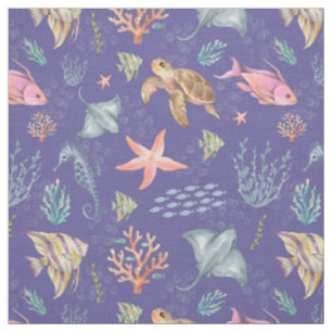 Tissu Vie océanique aquarelle texture moyenne violette
