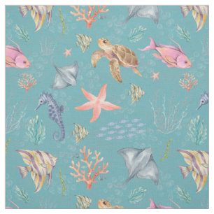 Tissu Vie océanique aquarelle turquoise texturée