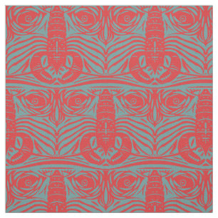 Tissu Vintage Art Nouveau Rouge Homard Lion Face Motif