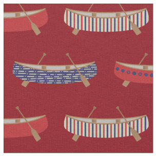 Tissu Vintage Canoes Lake House Americana Imprimer Rouge