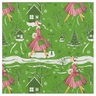 Tissu vintage fêtes dame flocons de neige 1950