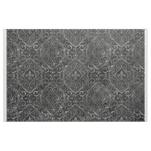 Tissu Vintage Fleur de Lis Black Silver Grunge Damask