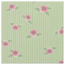 Vintage Floral Rose Vert rayé