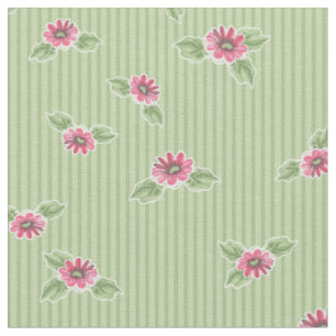 Tissu Vintage Floral Rose Vert rayé