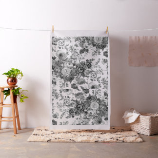 Tissu Vintage floral Toile Botanique Posy noir et blanc