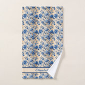 Tissu vintage France Fleurs bleues | Votre nom (Serviette à main)