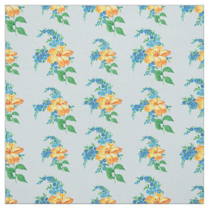 Tissu Vintage Jaune Orange Fleur Floral Bébé Bleu