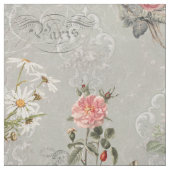 Tissu Vintage Paris Botanique Floral Script Gris (Échantillon)