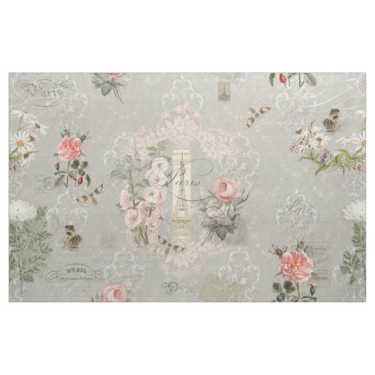 Tissu Vintage Paris Botanique Floral Script Gris (Fat Quarter)