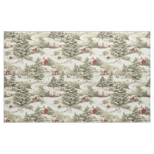 Tissu Vintage Russe Aquarelle Vue Village de Noël