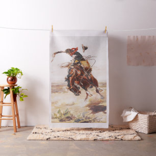 Tissu Vintage Western Cowboy Sur Bucking Horse -Lg. Impr