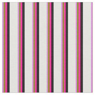 Tissu Violet, vert, rose profonde, lignes noires et blan