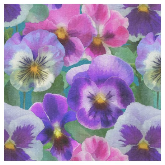 Tissu Violets colorés Pansy Flowers Motif (Fermer)