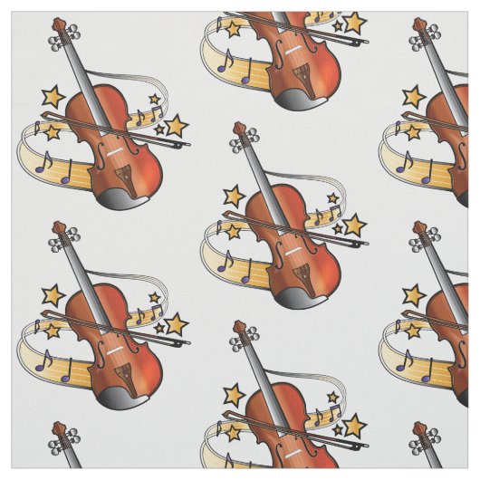 Tissu Violon et arc avec des notes et des étoiles (Échantillon)