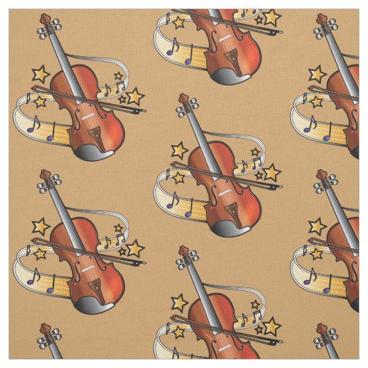 Tissu Violon et arc avec des notes et des étoiles (Échantillon)