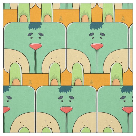 Tissu Visage de lapin d'équipe - vert et orange (Échantillon)