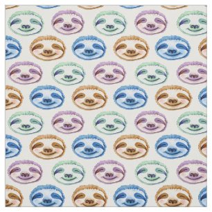 Tissu Visage de paresseux fantaisiste à motif aquarelle 
