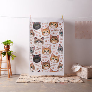 Tissu Visages de chat mignons et motif transparent de te